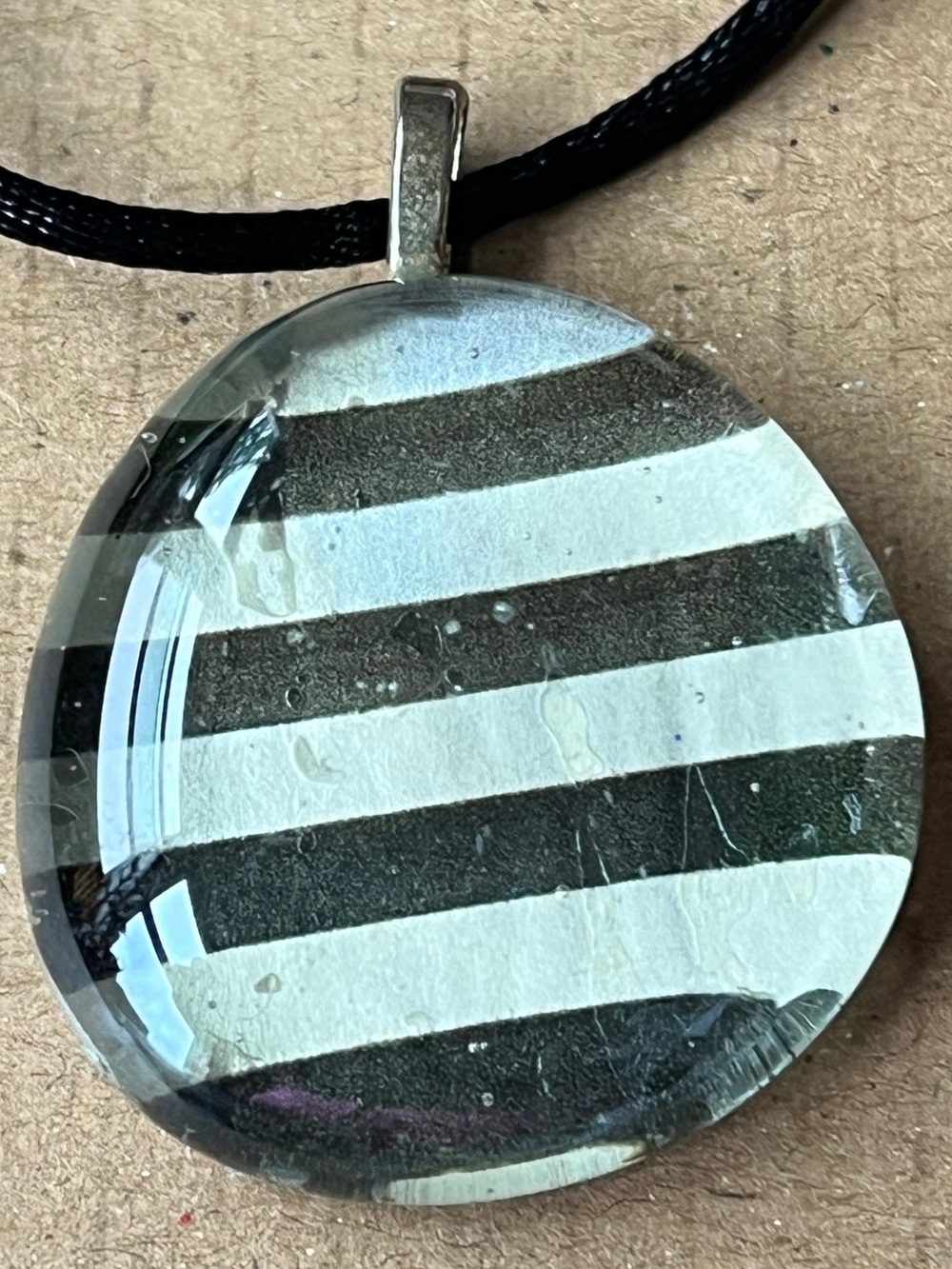 Handmade Dual-Design Black & White Marble Pendant Necklace 21”